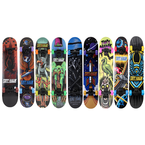 Tony Hawk 31" Popsicle Skateboard with Pro Trucks- Multicolor, Ages 5+, Full Black Grip Tape, Glossy Wood Finish, 50mmx30mm Colored Wheels with Traction Grooves, ABEC 3 Bearings, "Styles May Vary"