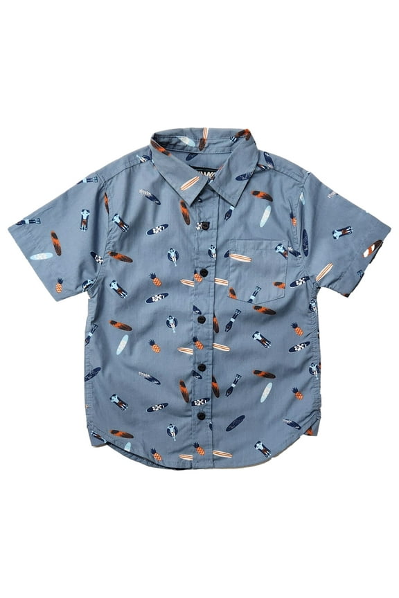 Boys Blue Pineapple Surf Short Sleeve Button Front Shirt M 5-6