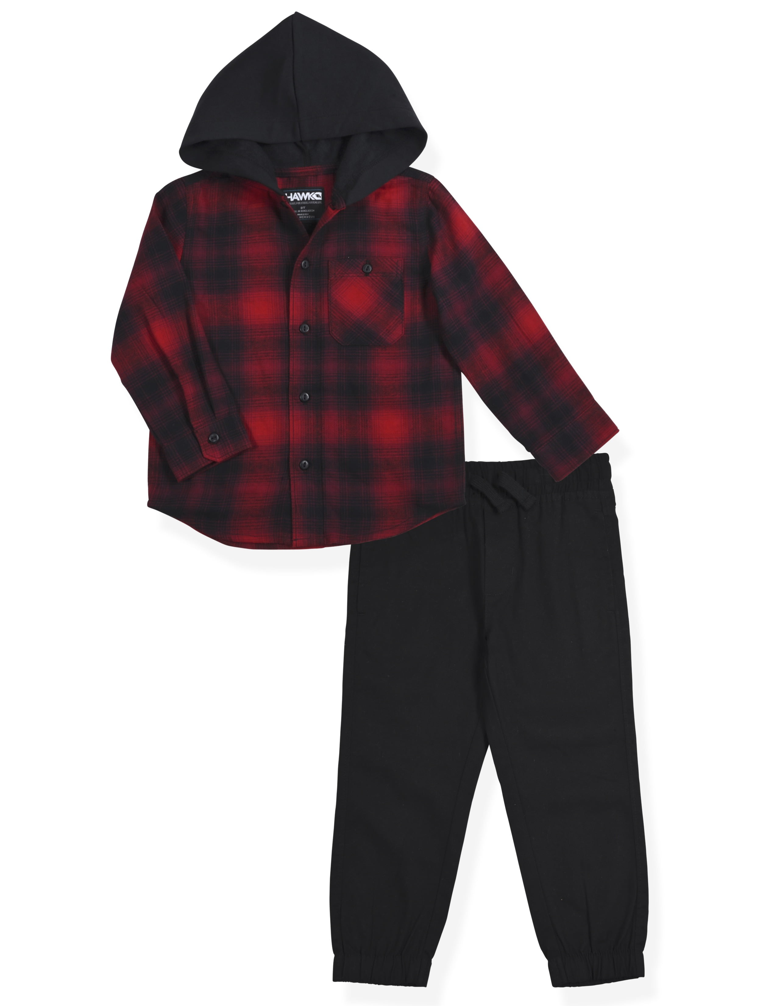 Tony Hawk Boys Hooded Flannel Shirt and Jogger Pant 2-Piece Outfit