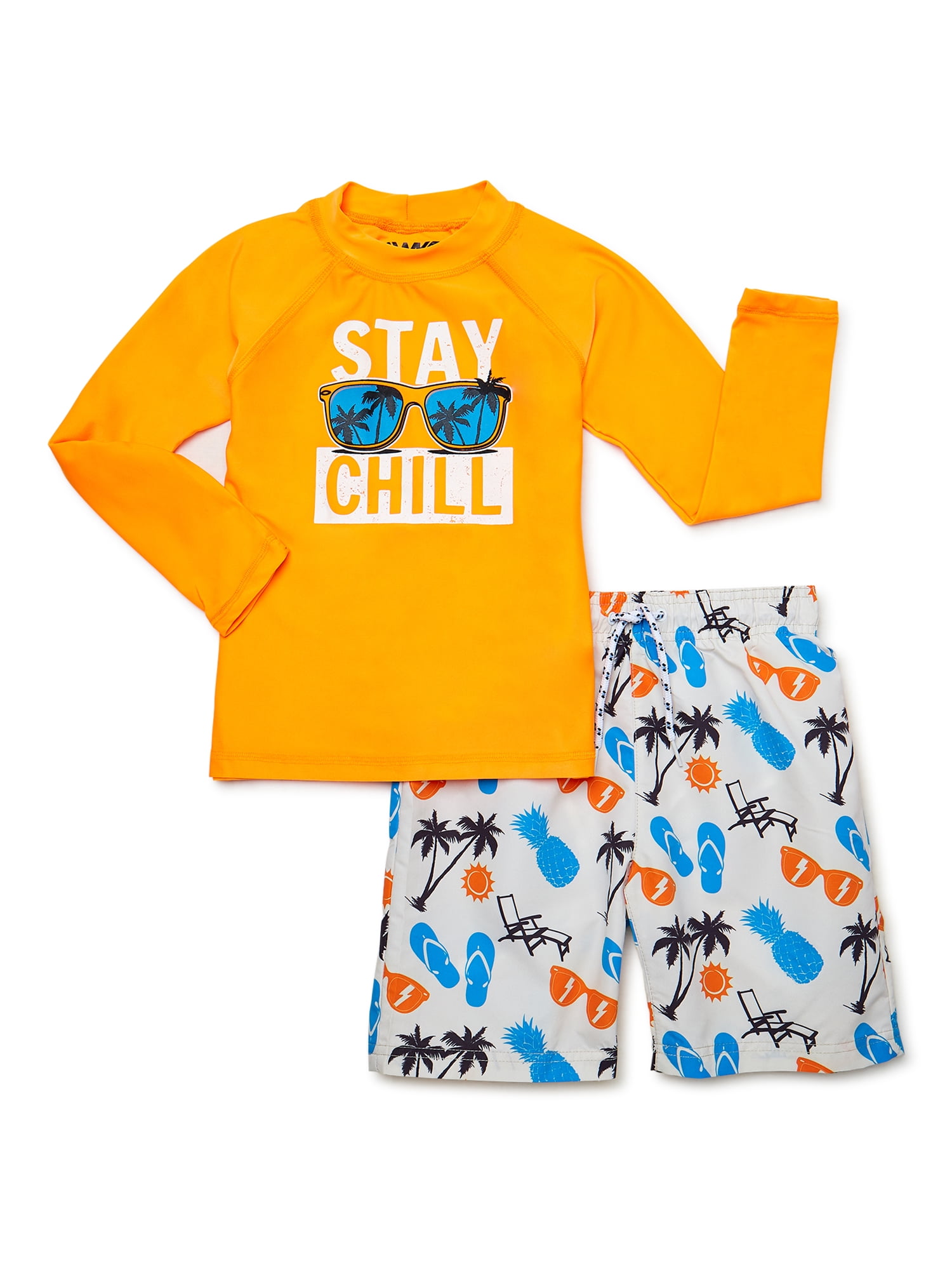 Tony Hawk Boys Long Sleeve Rash Guard and Swim Trunks Swim Set, 2Piece