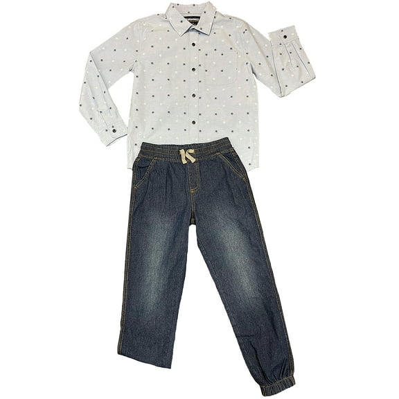 Tony Hawk Boys Printed Long Sleeve Button Down Shirt and Jogger Pant 2 Piece Outfit Set, Sizes 4-12