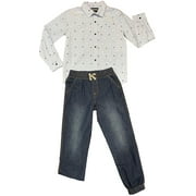 Tony Hawk Boys Printed Long Sleeve Button Down Shirt and Jogger Pant 2 Piece Outfit Set, Sizes 4-12