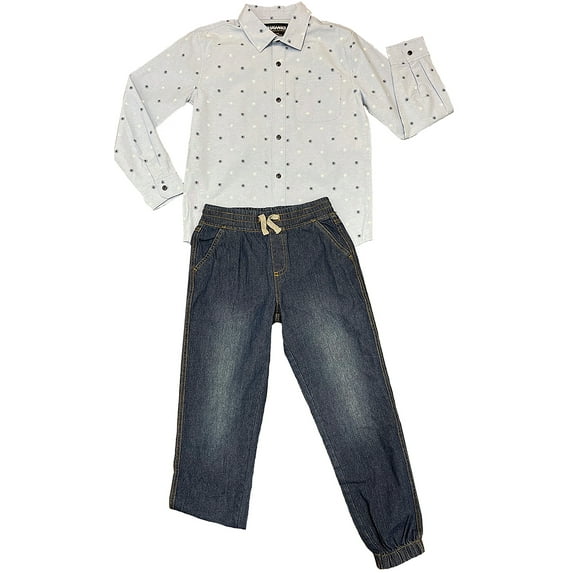 Tony Hawk Boys Printed Long Sleeve Button Down Shirt and Jogger Pant 2 Piece Outfit Set, Sizes 4-12