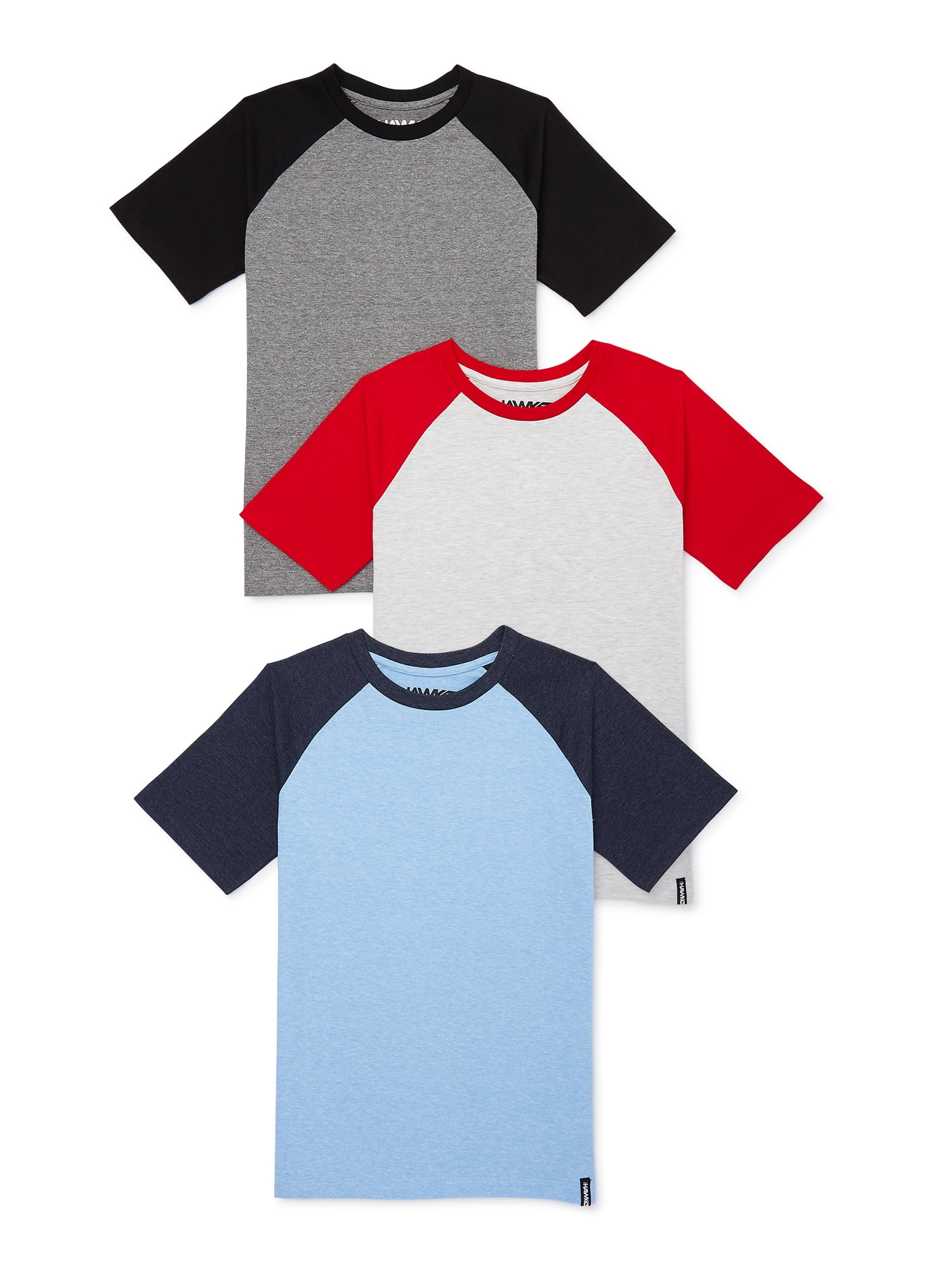Tony Hawk Boys Short Sleeve Raglan Tee, 3-Pack, Sizes 4-16