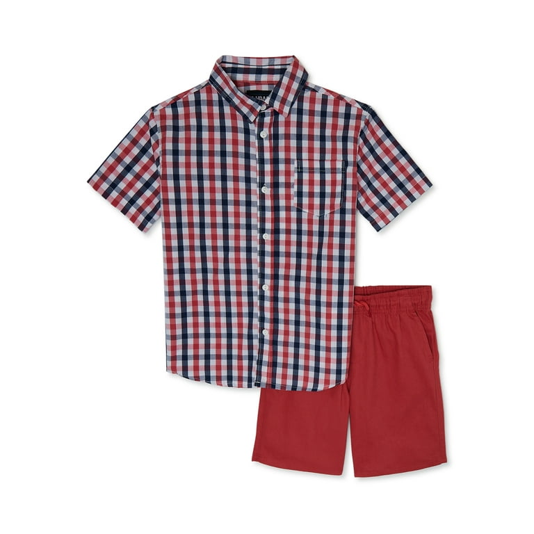 Tony Hawk Boys Woven Button Down Shirt and Pull-on Shorts, 2-Piece