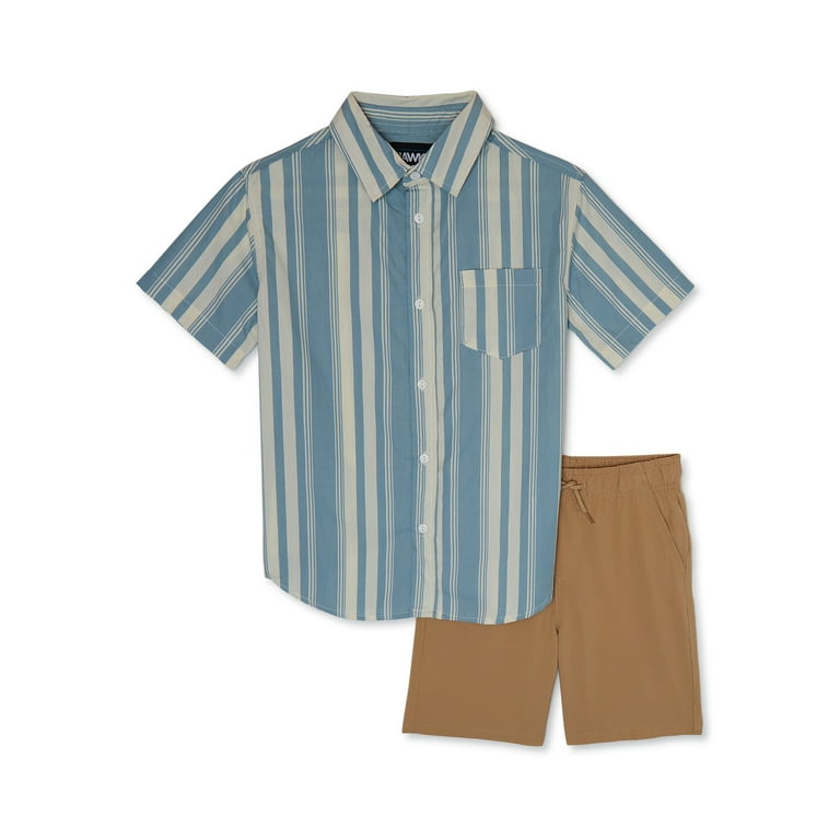 Tony Hawk Boys Woven Button Down Shirt and Pull-on Shorts, 2-Piece