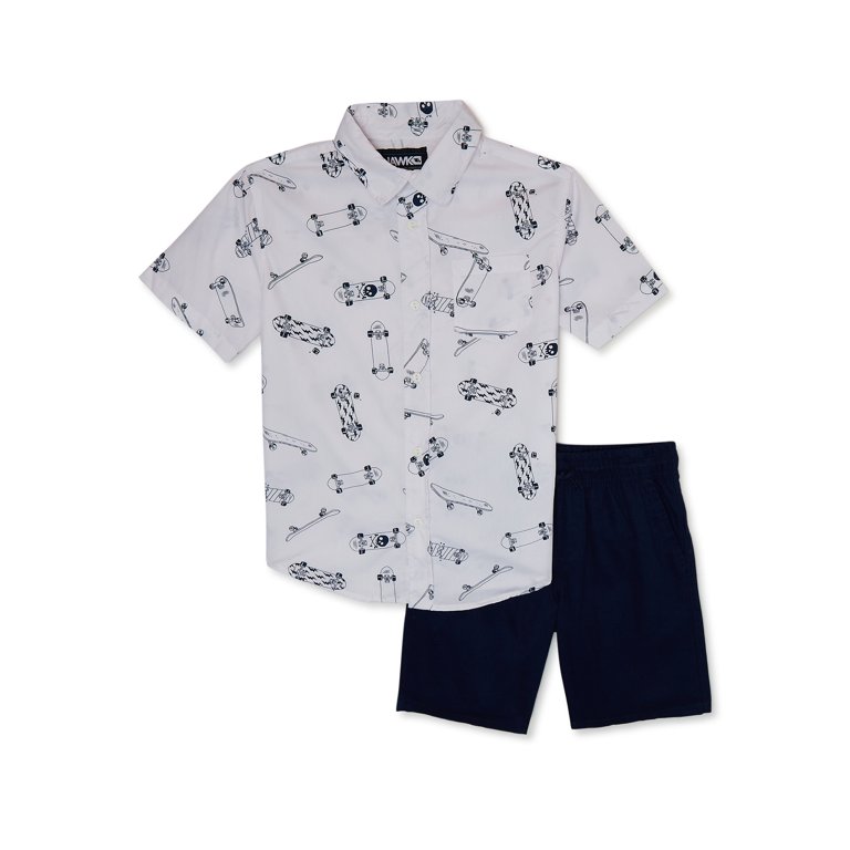 Tony Hawk Boys Woven Button Down Shirt and Pull-on Shorts, 2-Piece