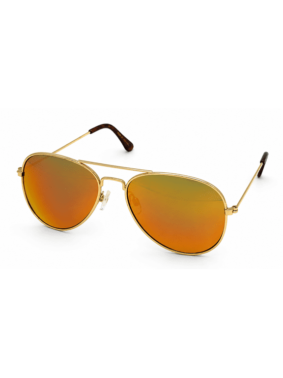 Men Gold Sunglass Metal Aviator, Orange Flash Lens 47 1