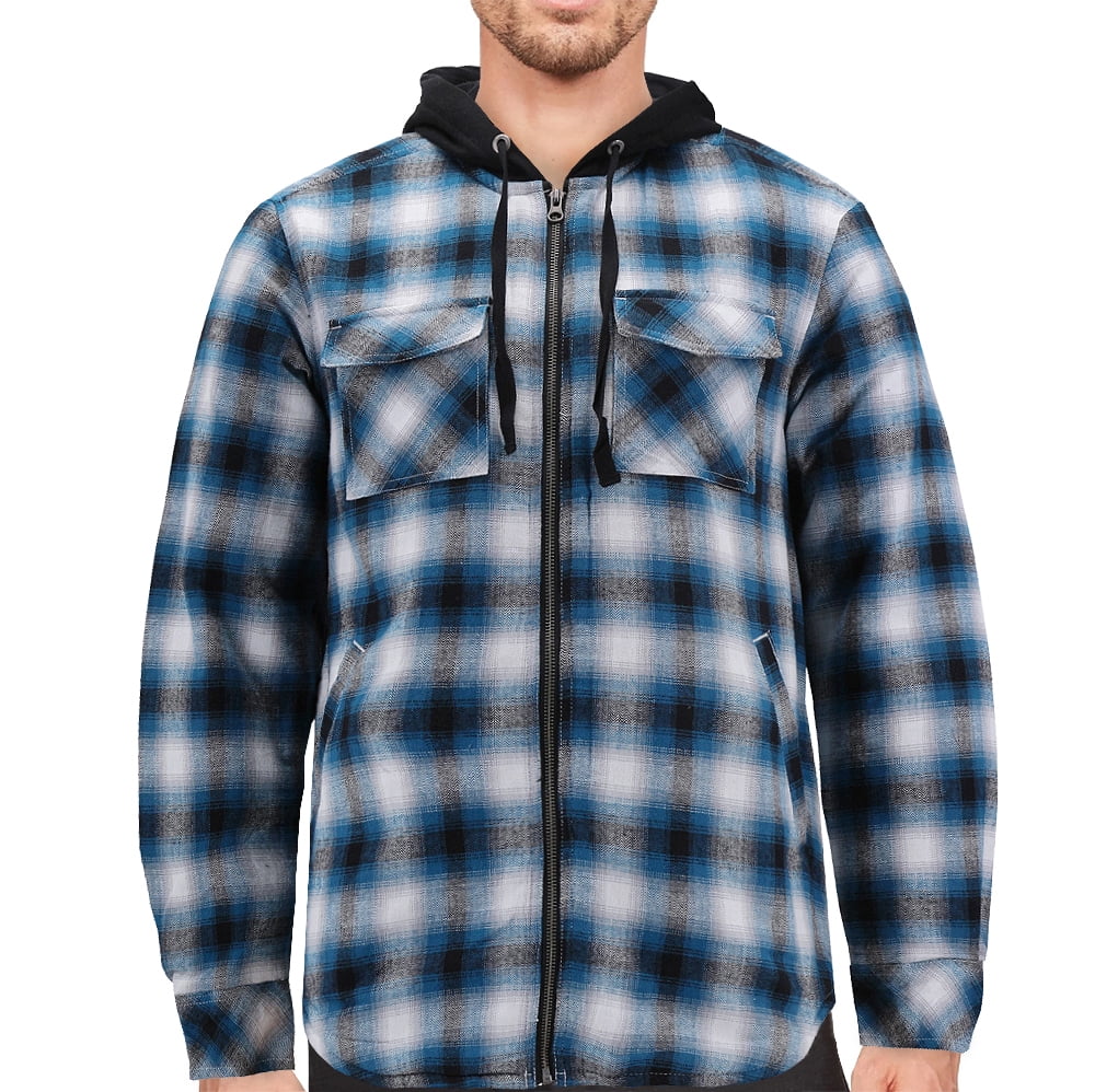 Tony Hawk Men's Casual Flannel Zip Up Plaid Sherpa Hoodie