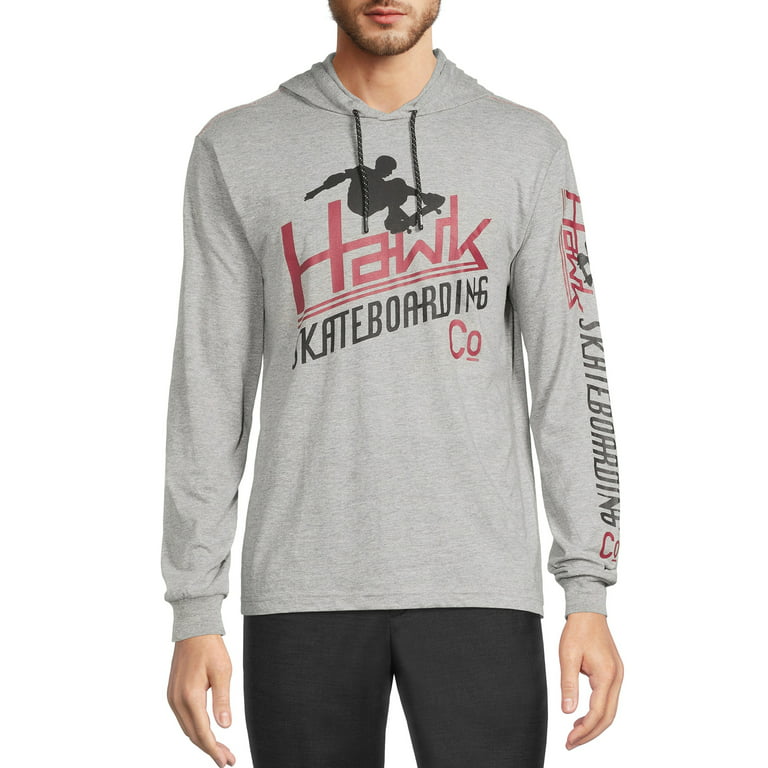 Tony Hawk Men's Hawk Skateboarding Graphic Tee Hoodie with Long Sleeves,  Sizes S-XL
