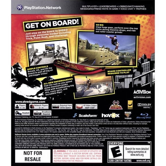 Tony Hawk: Shred (sw), Activision Blizzard, PlayStation 3, 047875840461