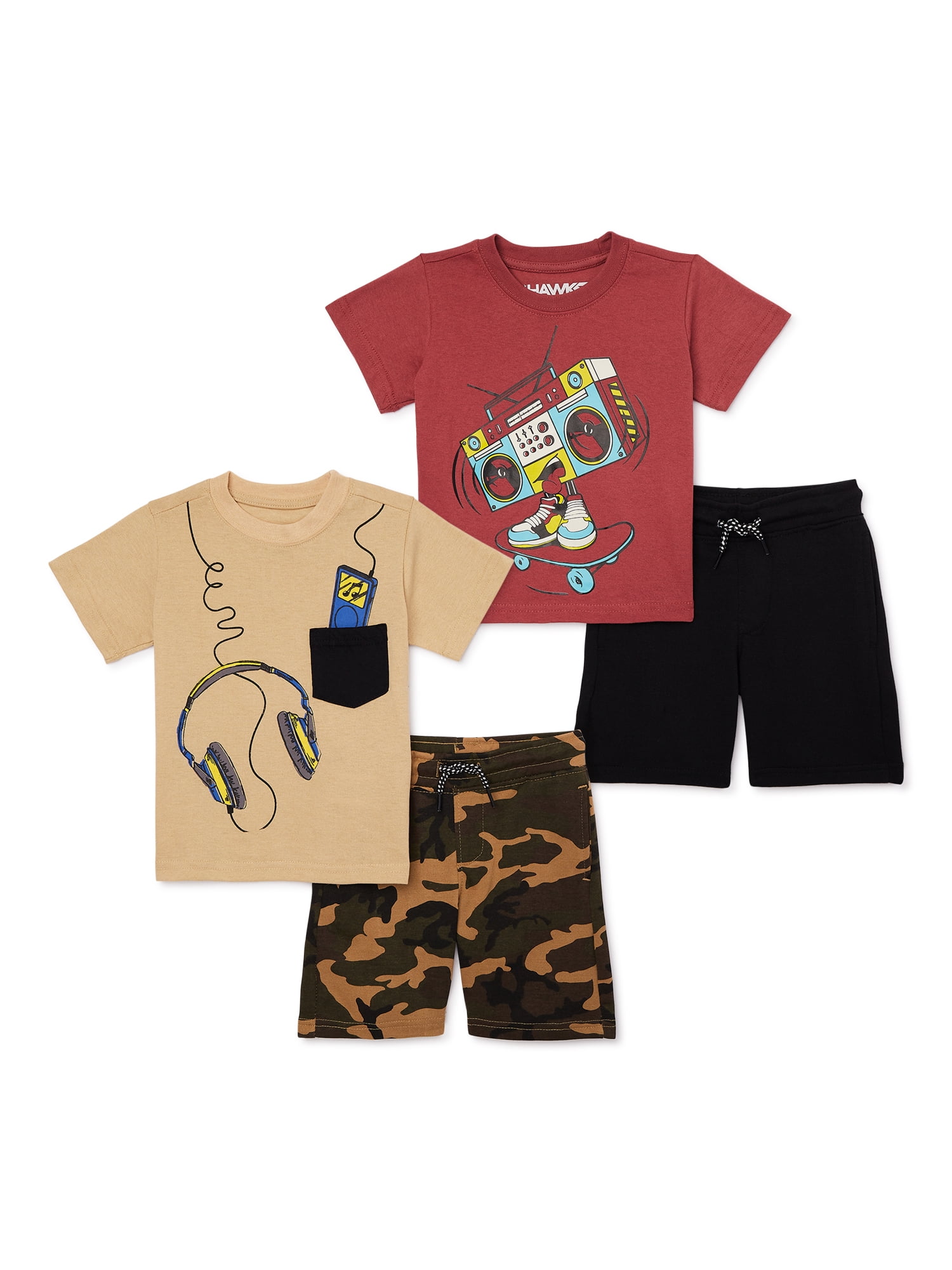 Tony Hawk Toddler Boys Graphic Tee and Shorts Set, 4-Piece, Sizes