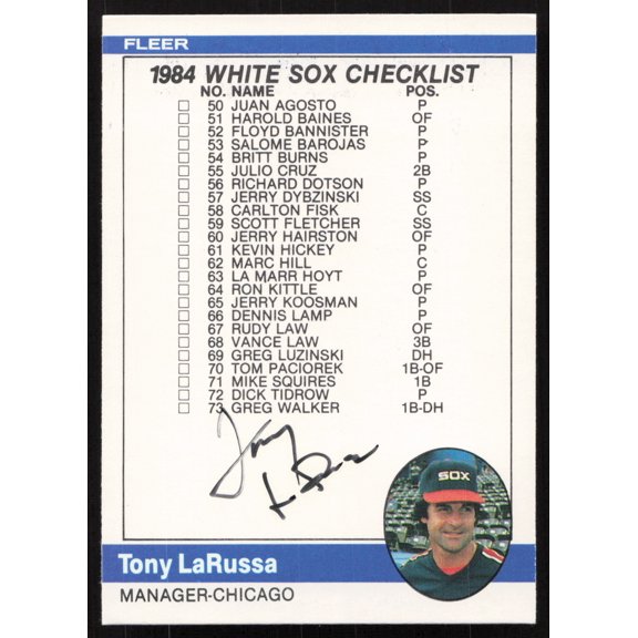 Tony LaRussa Autographed 1984 Fleer Card #649 Chicago White Sox SKU #265194
