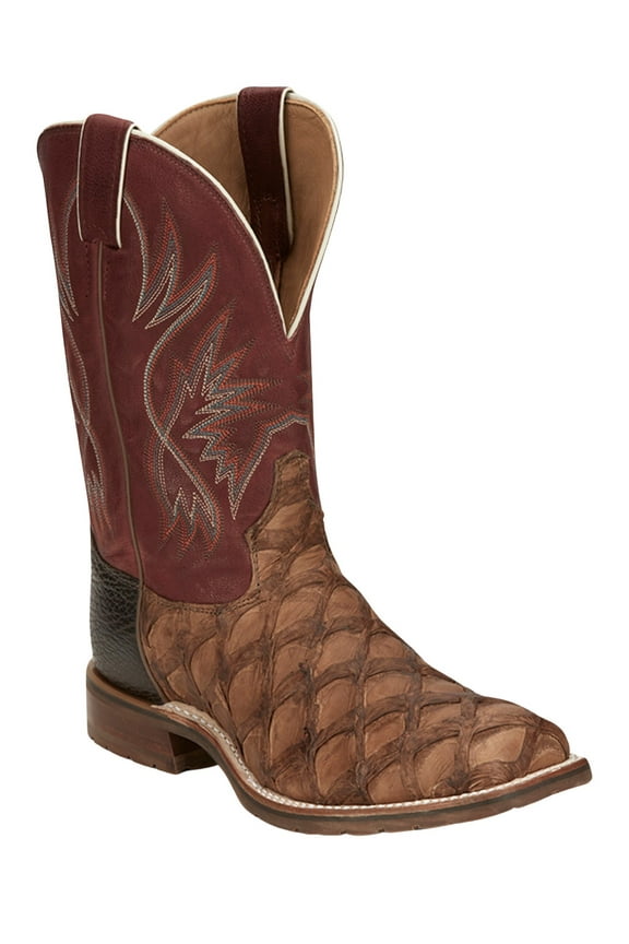 Tony Lama Men's Prescott Exotic Pirarucu Western Boot Broad Square Toe Chocolate 10 EE US
