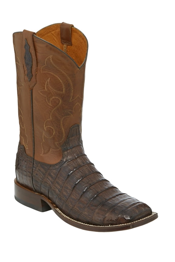 Tony Lama Men's Burnished Caiman Belly Western Boot Broad Square Toe Dark Brown 13 EE  US