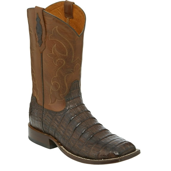 Tony Lama Men's Burnished Caiman Belly Western Boot Broad Square Toe Dark Brown 13 EE US