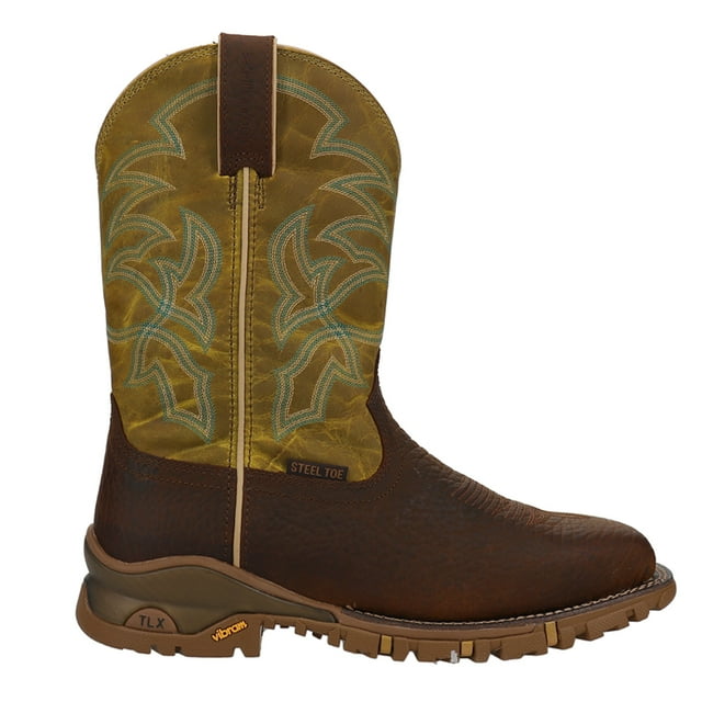 Tony Lama Mens Roustabout 11" Tooled-Inlay Waterproof Steel Toe Work