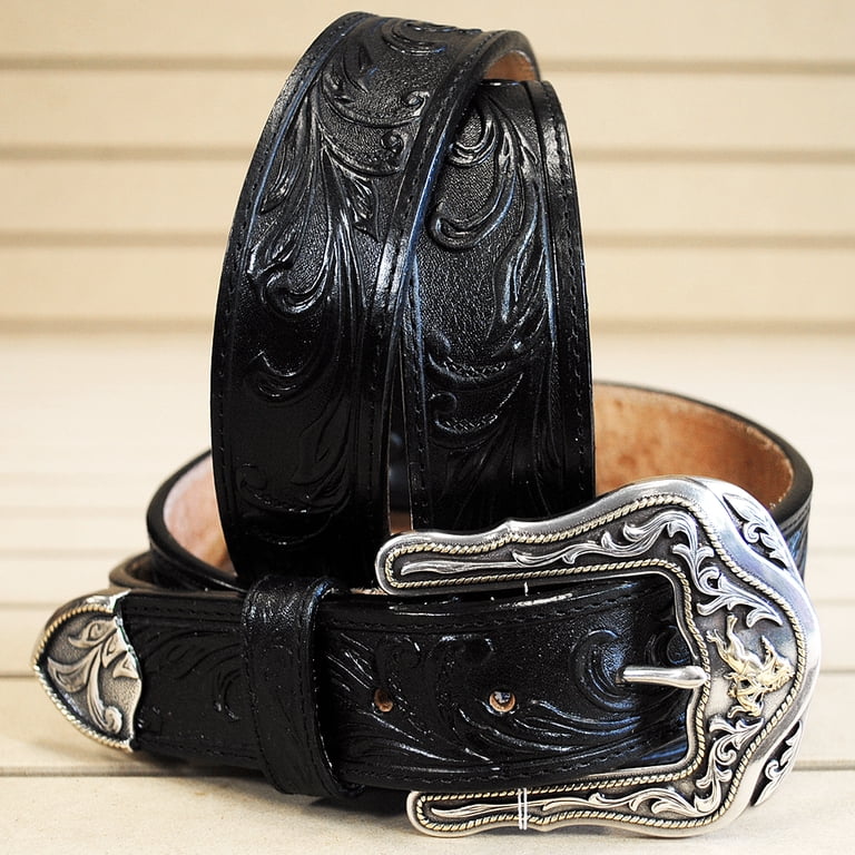 Tony Lama Mens Black Leather Western Buckle Belt Engraved Adjustable Sz 34 Tony Lama Leather Black Belts for Men for sale | eBay main image 4