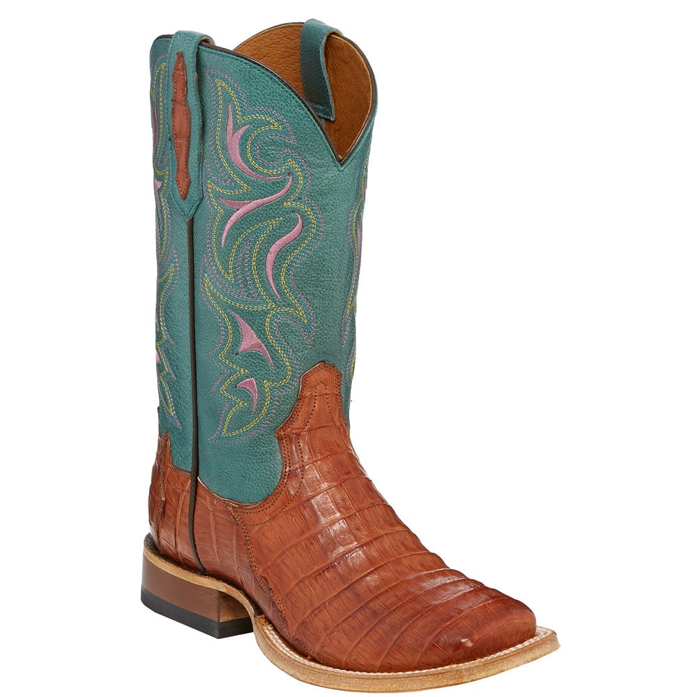 Tony Lama Womens Leighton Caiman Square Toe Western Cowboy Boots Mid