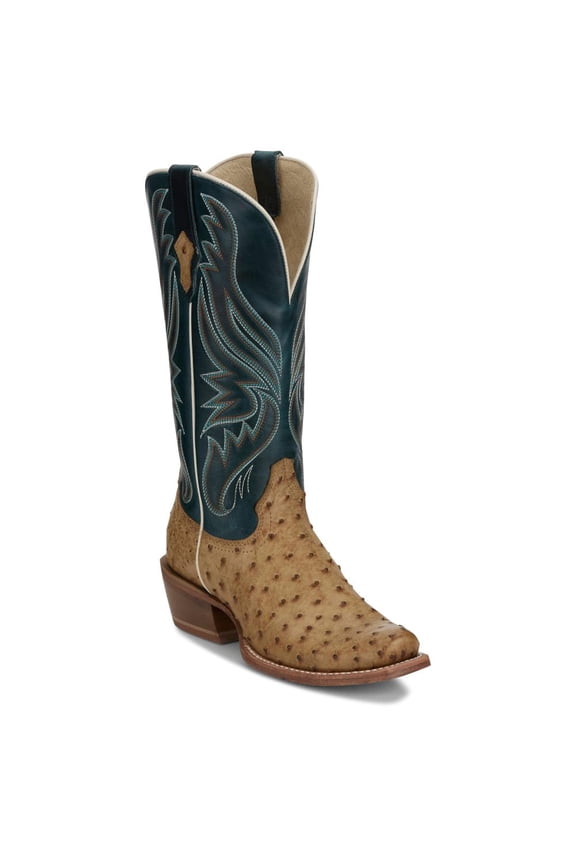Tony Lama Womens Women`s Antique Saddle FQ Ostrich 13In Blue Top Boot 10 B Tan