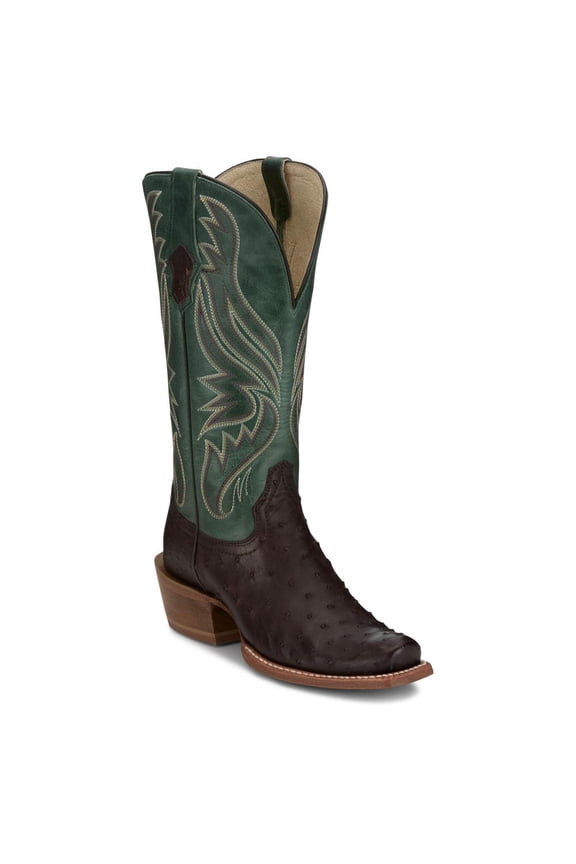 Tony Lama Womens Women`s  Tobac FQ Ostrich 13In Green Top Boot 10 B Brown