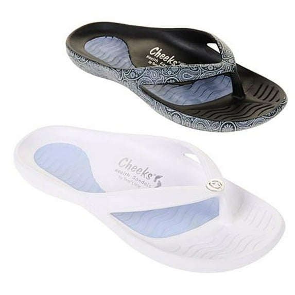 Tony Little Cheeks Healthy Lifestyle Sandal Gel Footbed- 2 Pair, (8,Black White)