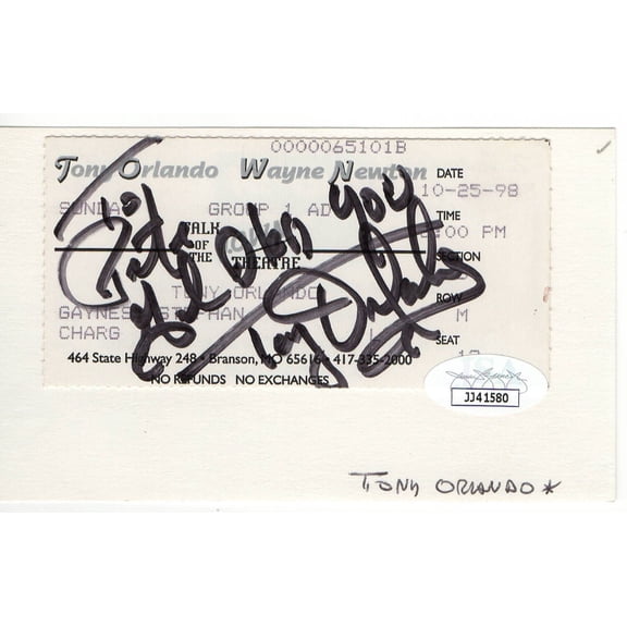 Tony Orlando Signed Autographed Ticket Stub 1998 Music Legend JSA JJ41580