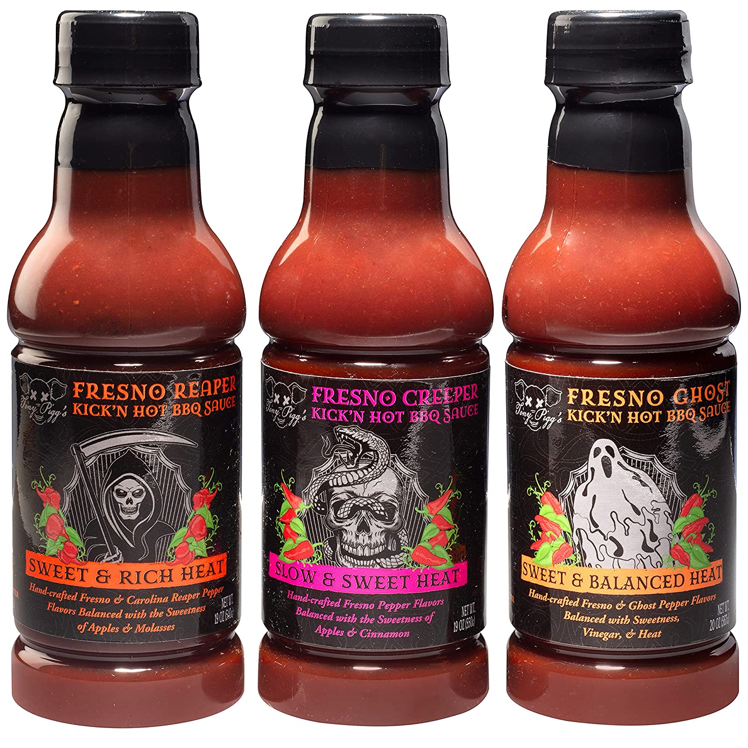 Tony Pigg's Kick'n Hot BBQ Sauce Gift Set - (3-19oz Bottles - Fresno Reaper, Ghost, Creeper Flavors) - Hand-Crafted Spicy Barbecue Sauce made w real hot peppers and Nothing Artificial - image 1 of 5