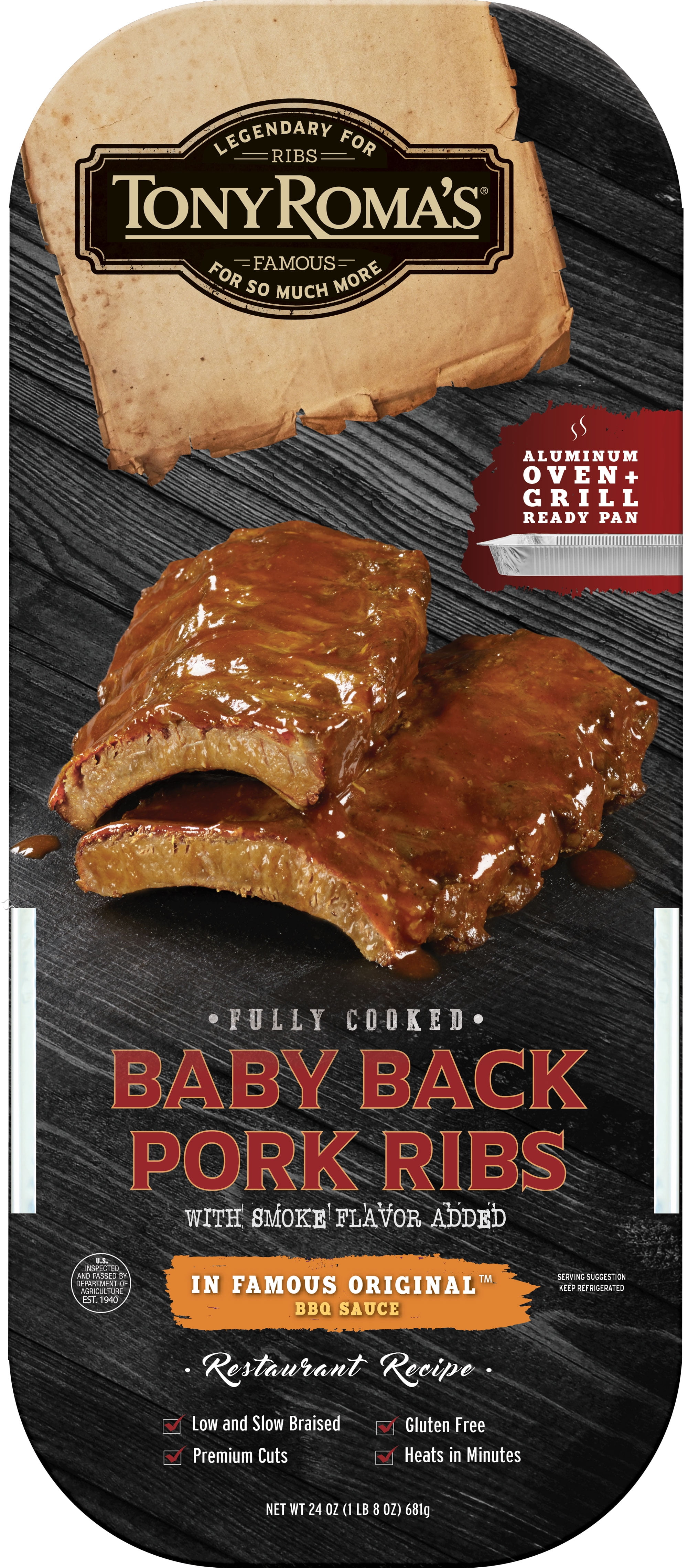Tony Romas Tr Fc Baby Back Rib Original 24 oz, Pack of 1, Vacuum Pack