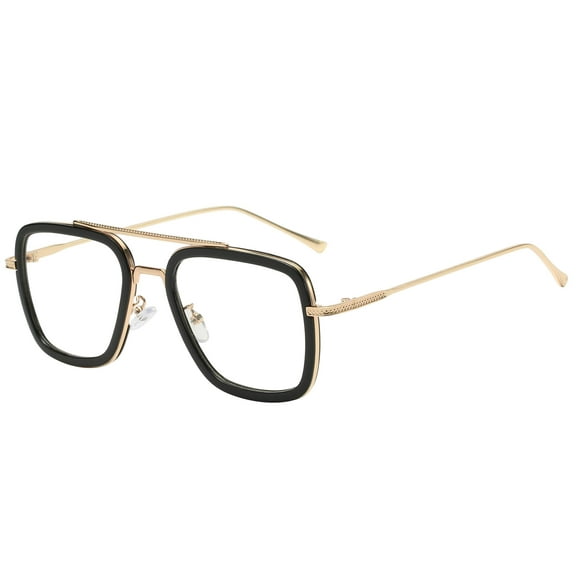 Tony Stark Aviator Sunglasses - Gold & Black Frame / Clear Lens