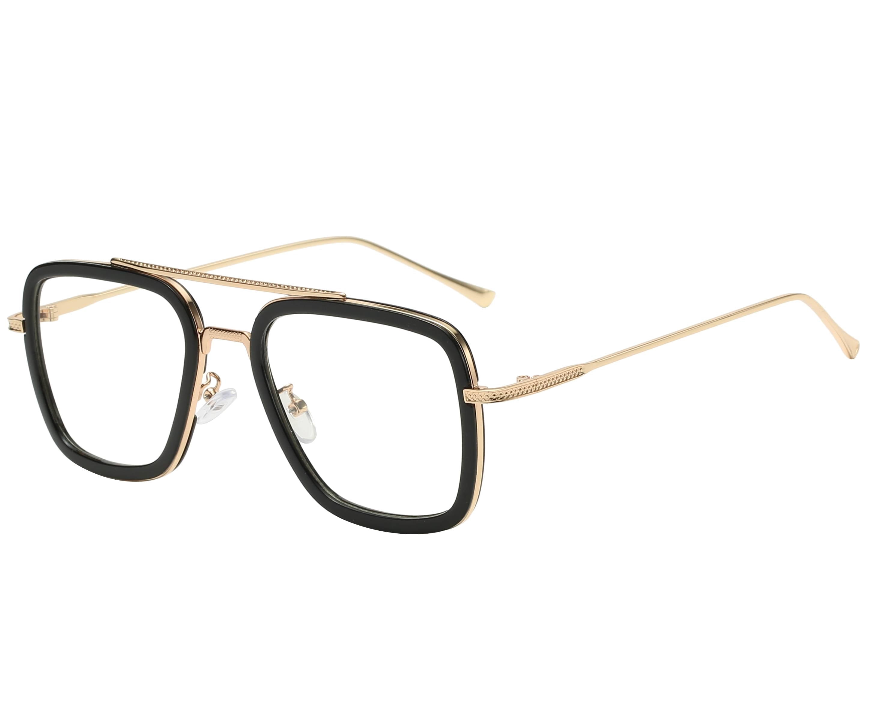 Tony Stark Aviator Sunglasses - Gold & Black Frame / Clear Lens