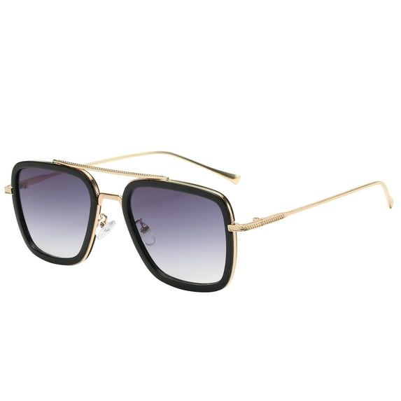 Tony Stark Aviator Sunglasses - Gold & Black Frame / Gradiant Ash Lens