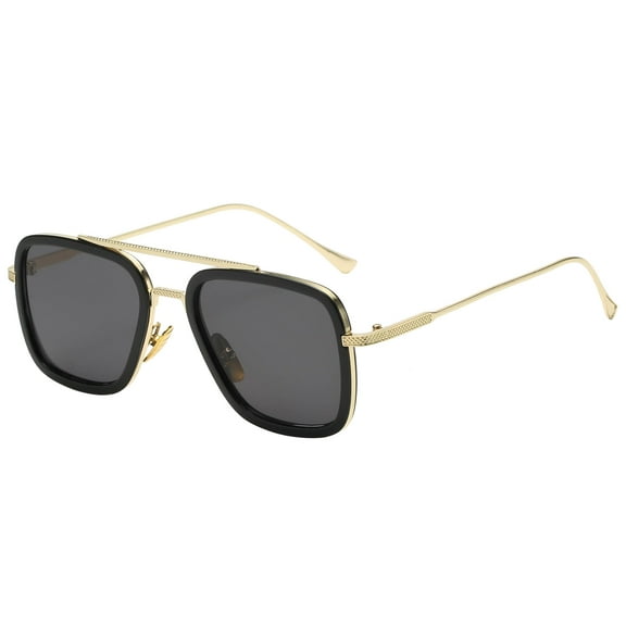 Tony Stark Aviator Sunglasses - Gold & Black Frame / Smoke Lens