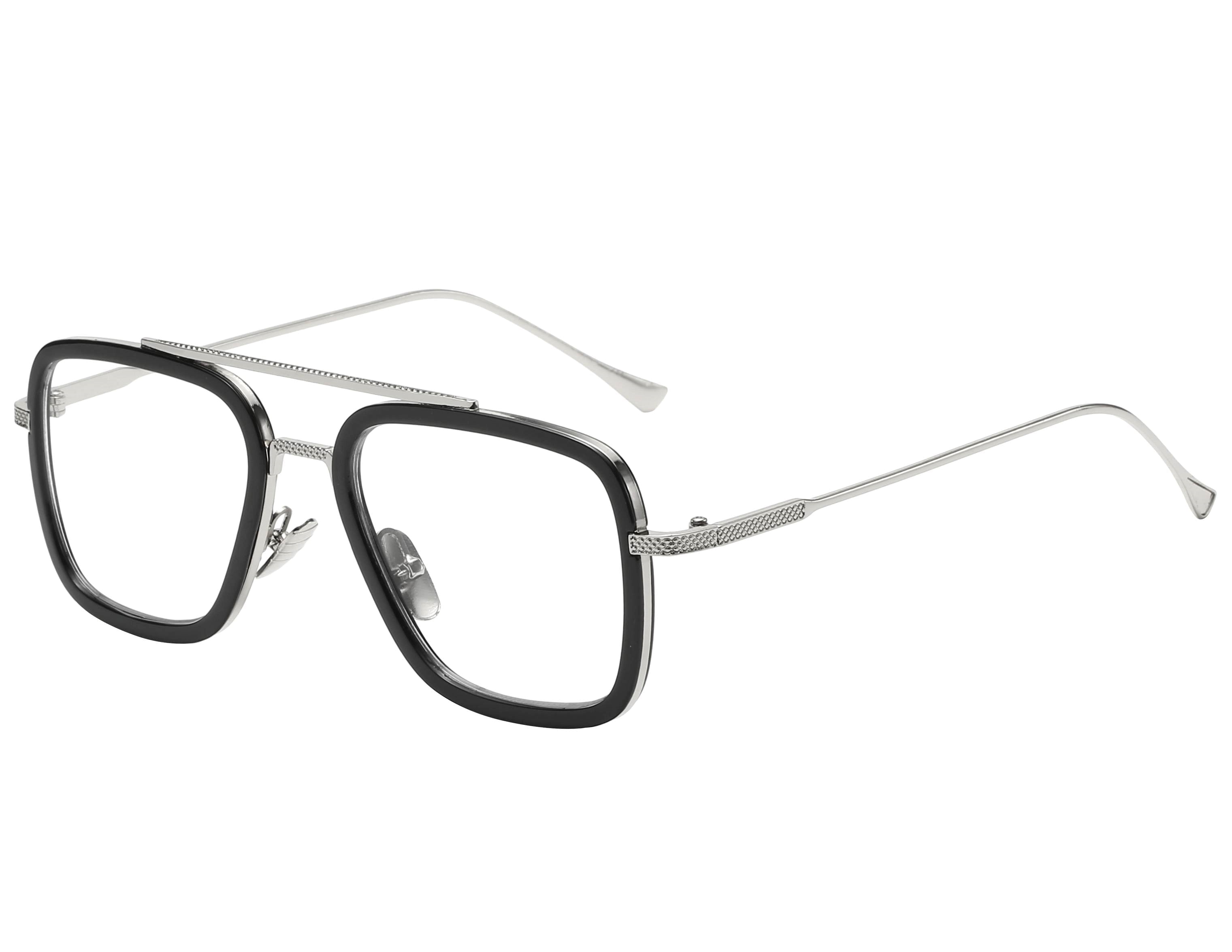 Tony Stark Aviator Sunglasses - Silver & Black Frame / Clear Lens