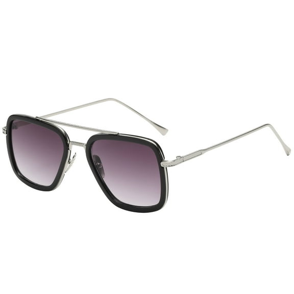 Tony Stark Aviator Sunglasses - Silver & Black Frame / Gradiant Ash Lens