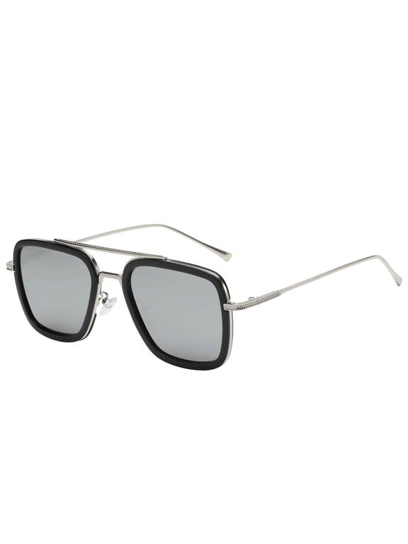 Tony Stark Aviator Sunglasses - Silver & Black Frame / Silver Mirrored Lens