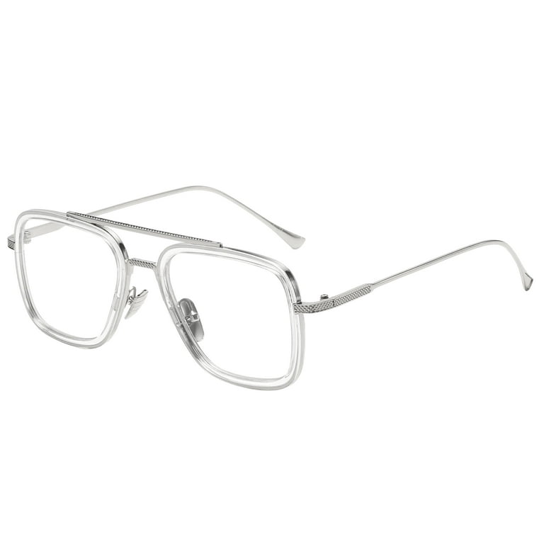 Tony Stark Aviator Sunglasses Silver Transparent Frame Clear Lens