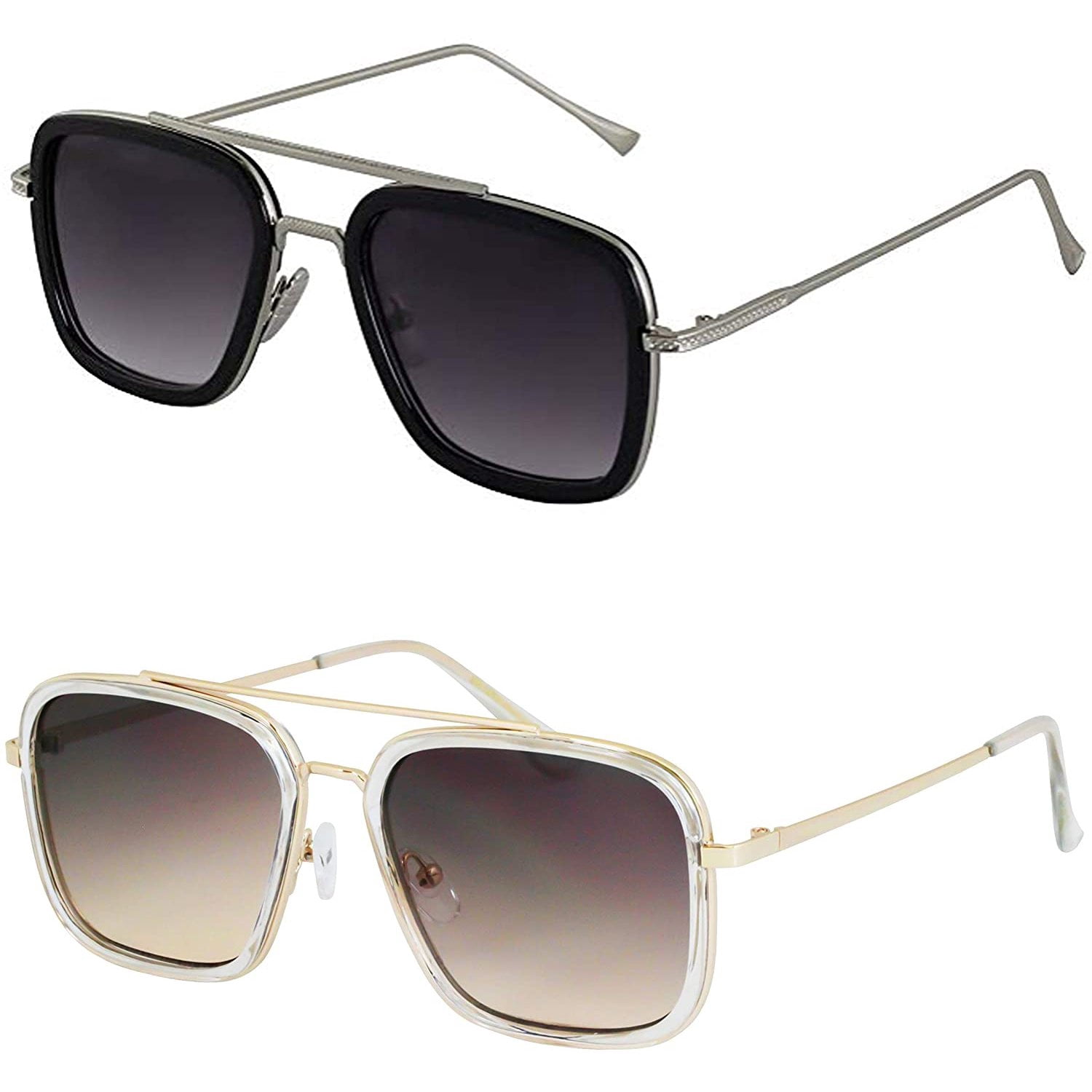 Vintage Aviator Square Sunglasses Gold Frame Retro Tony Stark Design Amazon.com: FEISEDY Retro Square Sunglasses Tony Sunglasses  main image 3