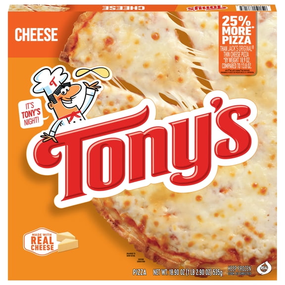 Tony's Cheese Pizzeria Style Crust Frozen Pizza, 18.9 oz, Mozzarella Cheese Pizza, Contains Milk, Wheat & Soy