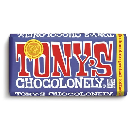 Tony's Chocolonely Dark Milk Chocolate Bar with Pretzel and Toffee, 6.35 oz