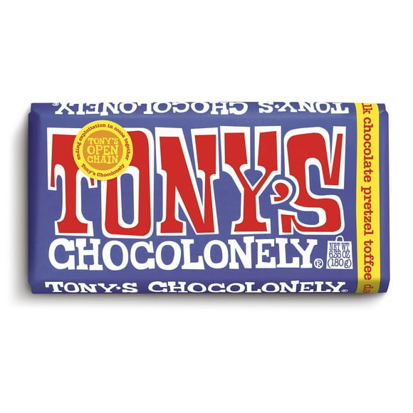 Tony's Chocolonely Dark Milk Chocolate Bar with Pretzel and Toffee, 6.35 oz