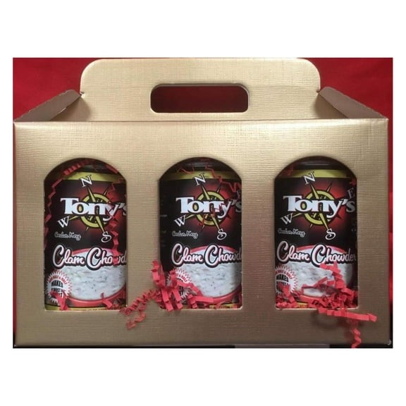Tonys Clam Chowder, 3X World Champion, 3 Window gable box With (3) 15oz Cans of Tonys Chowder