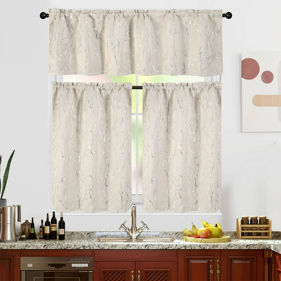 Tony's Collection 3pc 3D Print  Design Kitchen Curtain Blackout Solid Color Rod Pocket Short Window Set 2 26"x36"(each) Tier Panel + 1 52"x18" Matching Valanc