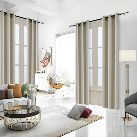 Tony's Collection 4 Panels, Two Tone Solid Faux Linen Look Window Curtains, Lmitation Hemp, Grommet Top, Suitable For Bedroom Decoration,/Living Room,/Themed Rooms/Holiday Party Decoration,4 Pack of