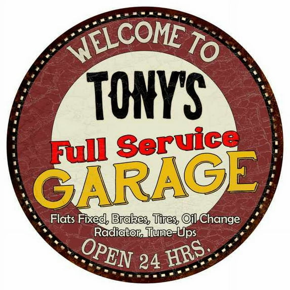 Tony's Full Service Garage 14" Round Metal Sign Man Cave Decor 100140037116
