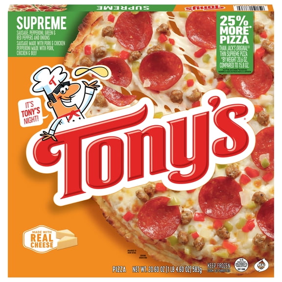 Tony's Supreme Pizzeria Style Crust Frozen Pizza with Sausage and Peppers, 20.61 oz