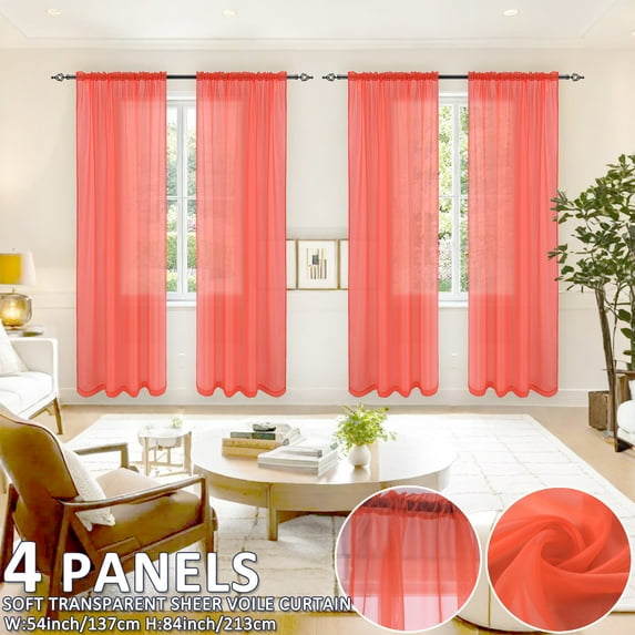 Tony's collection 4 Panels Sheer Curtains 84 inch Length , Rod Pocket Sheer Drapes for Living Room, Bedroom(4X52WX84L)