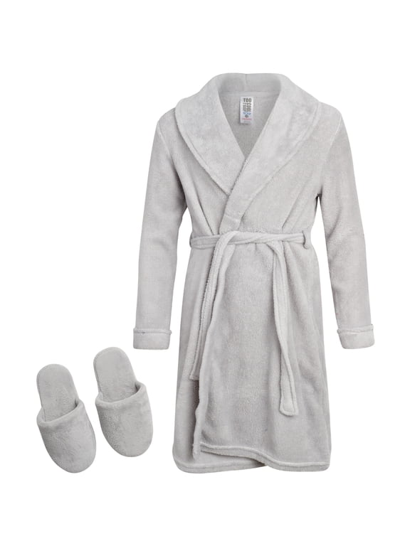 Boys Bath Robe & Slipper Set Plush Fleece Bathrobe & Slippers Robe for Boys 2 Piece
