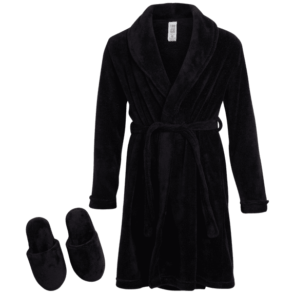 Too Cool 2 Sleep Boys Bath Robe and Slipper Set - 2 Piece Plush Fleece Hooded Bathrobe & Slippers