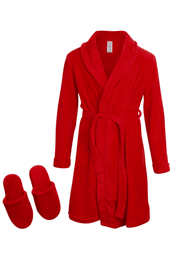 Boys Bath Robe & Slipper Set Plush Fleece Bathrobe & Slippers Robe for Boys 2 Piece